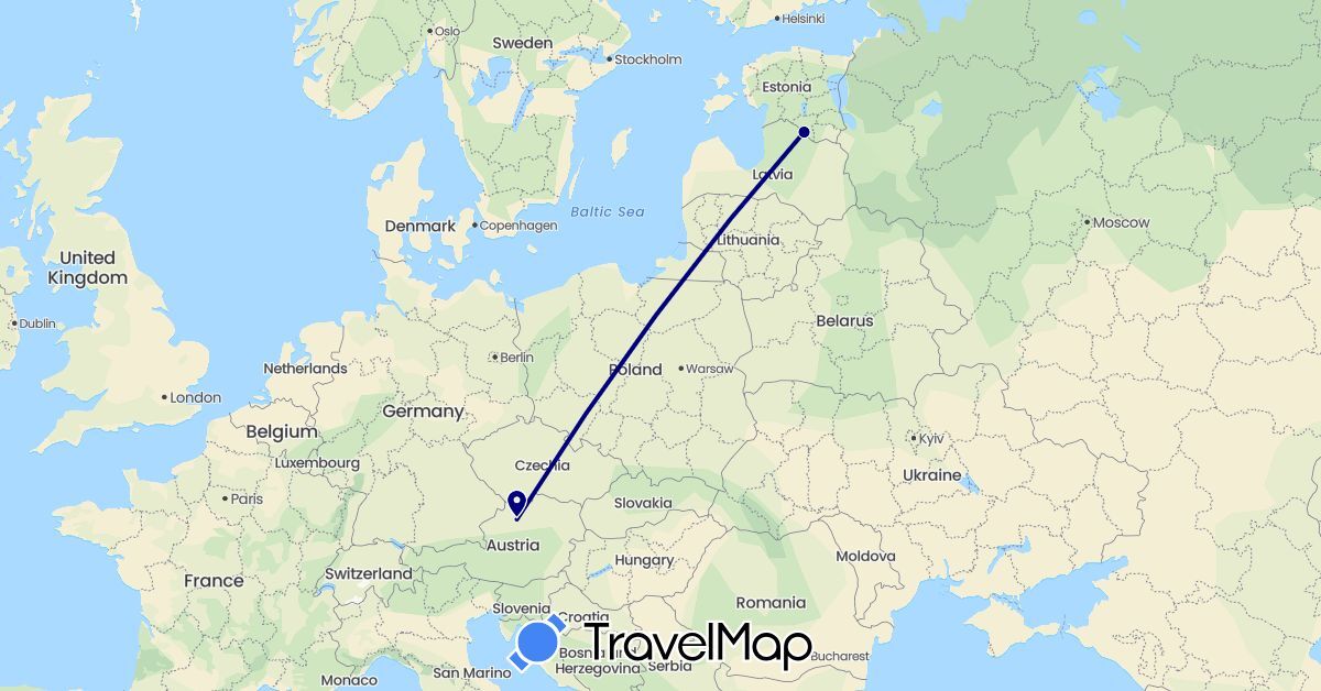 TravelMap itinerary: driving in Austria, Estonia (Europe)